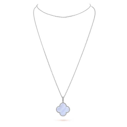 [⭐Luxery]CLOVER SILVER CHALCEDONY BIG CLOVER NECKLACE