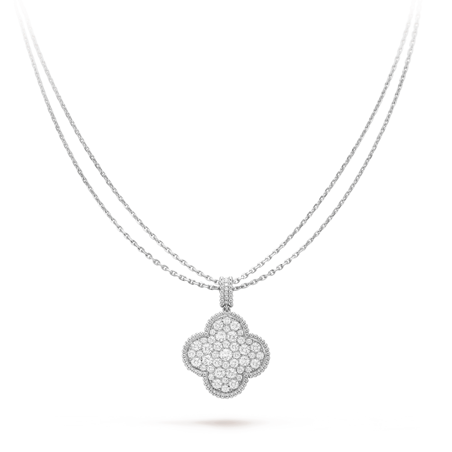 [⭐Luxery]CLOVER 25MM SILVER FULL DIAMOND BIG CLOVER NECKLACE