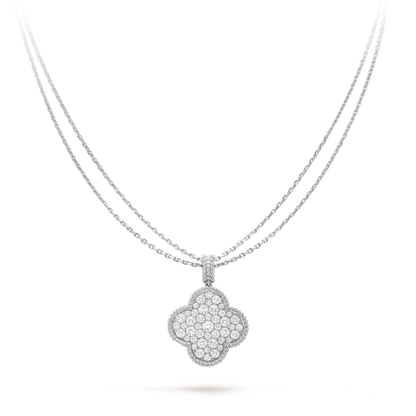 [⭐Luxery]CLOVER 25MM SILVER FULL DIAMOND BIG CLOVER NECKLACE