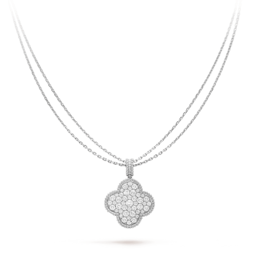 [⭐Luxery]CLOVER 25MM SILVER FULL DIAMOND BIG CLOVER NECKLACE