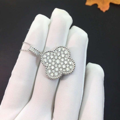 [⭐Luxery]CLOVER 25MM SILVER FULL DIAMOND BIG CLOVER NECKLACE