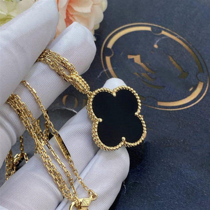 [⭐Luxery]CLOVER 25MM GOLD ONYX BIG CLOVER NECKLACE