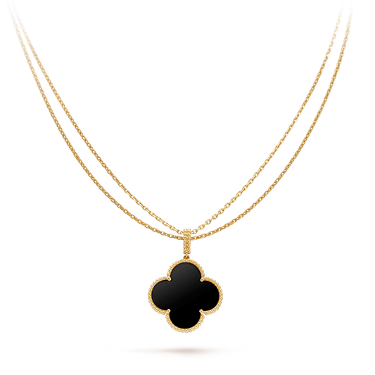 [⭐Luxery]CLOVER 25MM GOLD ONYX BIG CLOVER NECKLACE