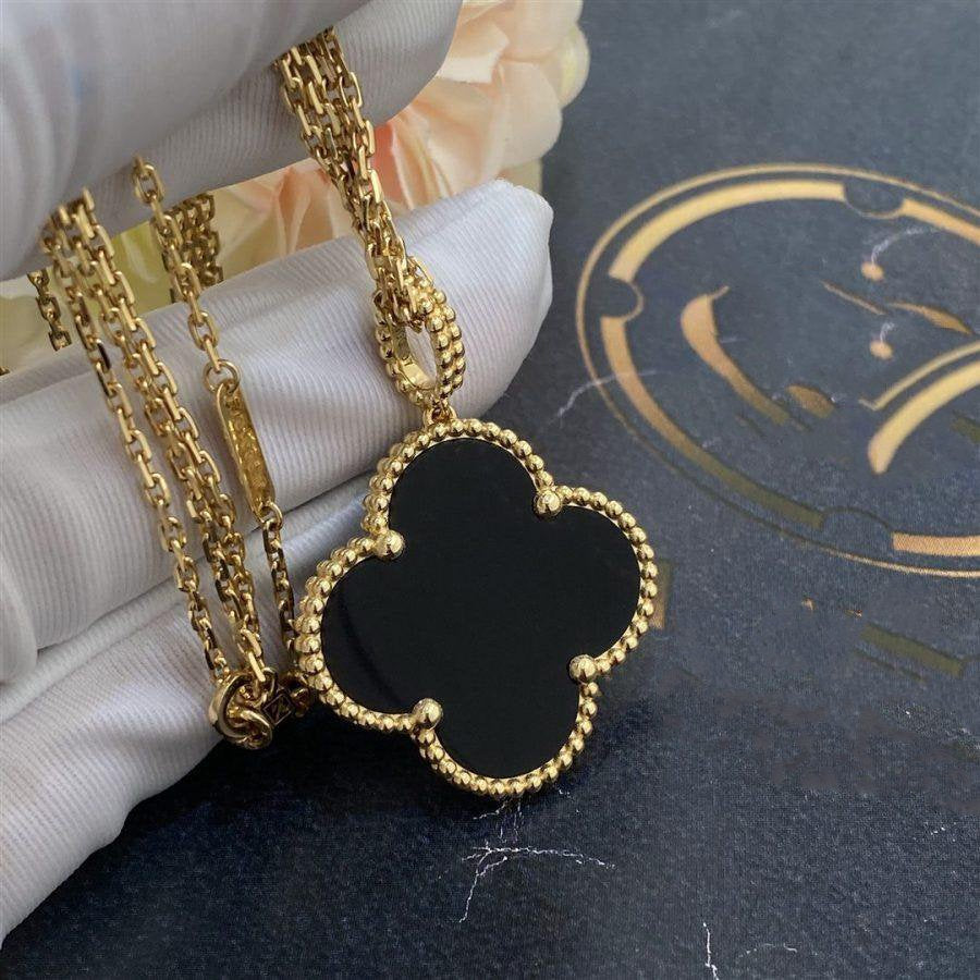 [⭐Luxery]CLOVER 25MM GOLD ONYX BIG CLOVER NECKLACE