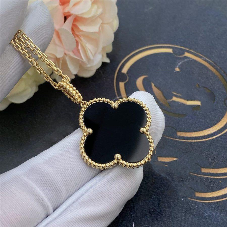[⭐Luxery]CLOVER 25MM GOLD ONYX BIG CLOVER NECKLACE