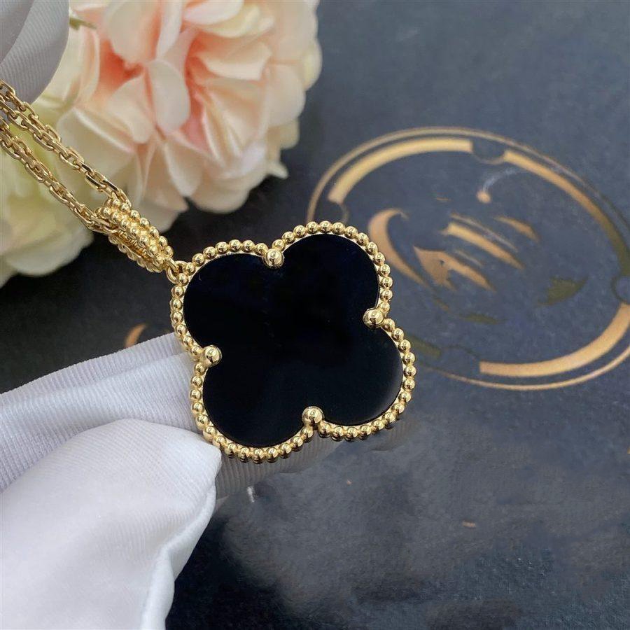 [⭐Luxery]CLOVER 25MM GOLD ONYX BIG CLOVER NECKLACE