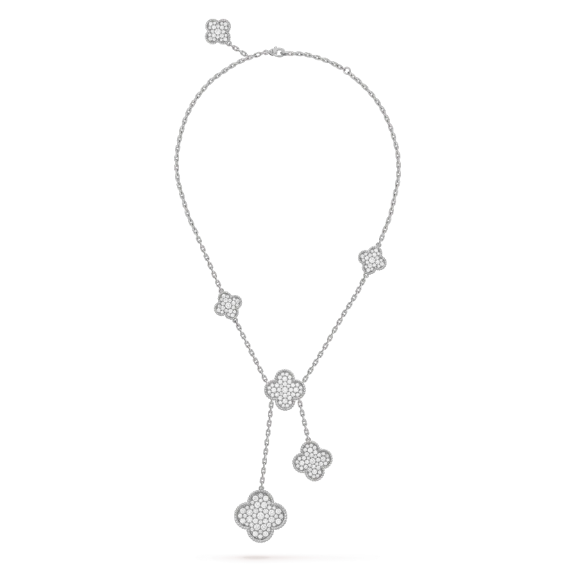 [⭐Luxery]CLOVER 5 MOTIFS SILVER DIAMONDS NECKLACE