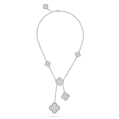 [⭐Luxery]CLOVER 5 MOTIFS SILVER DIAMONDS NECKLACE
