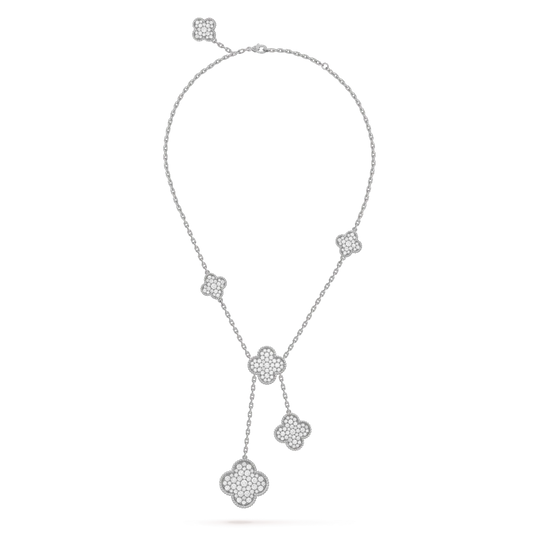 [⭐Luxery]CLOVER 5 MOTIFS SILVER DIAMONDS NECKLACE