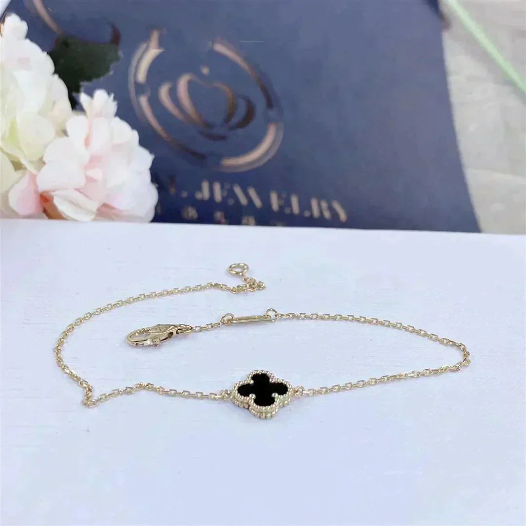 [⭐Luxery]CLOVER ONYX SINGLE FLOWER BRACELET