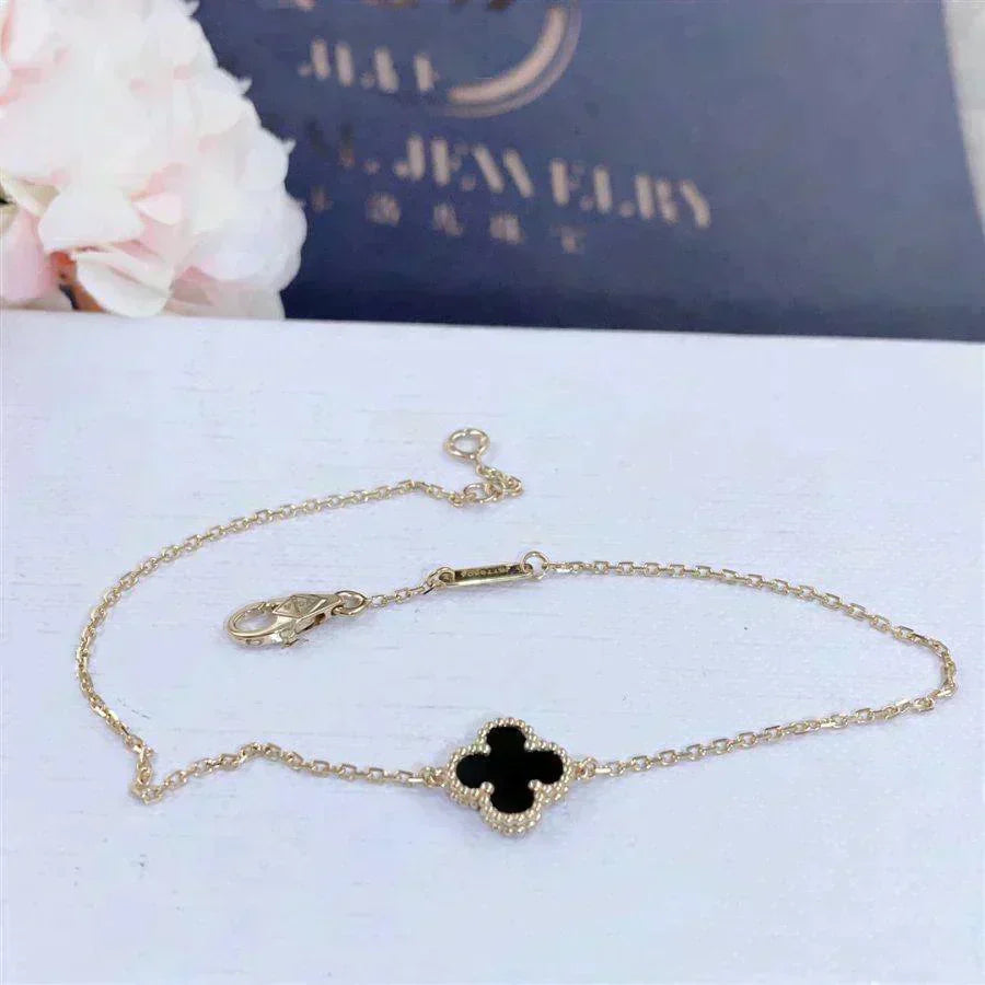 [⭐Luxery]CLOVER ONYX SINGLE FLOWER BRACELET