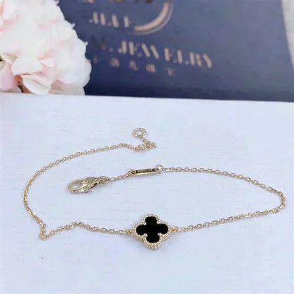 [⭐Luxery]CLOVER ONYX SINGLE FLOWER BRACELET