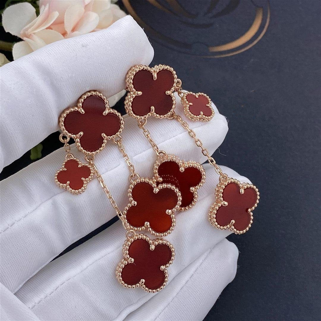 [⭐Luxery]CLOVER EARRINGS CARNELIAN 4 MOTIFS PINK GOLD