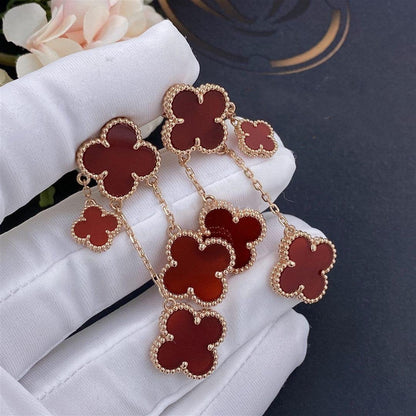 [⭐Luxery]CLOVER EARRINGS CARNELIAN 4 MOTIFS PINK GOLD