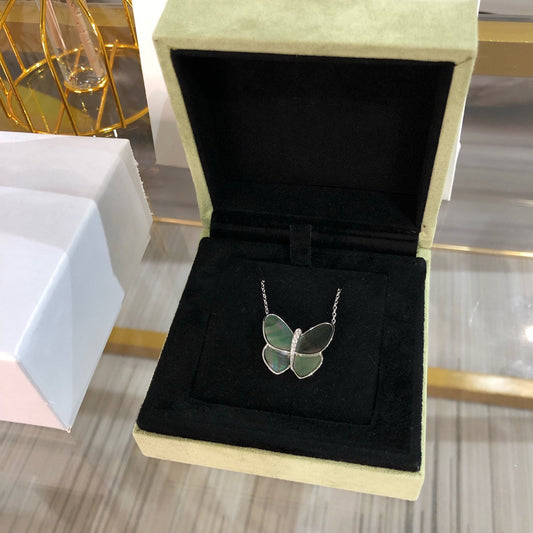 [⭐Luxery]LARGE BUTTERFLY SILVER PENDANT DIAMOND NECKLACE