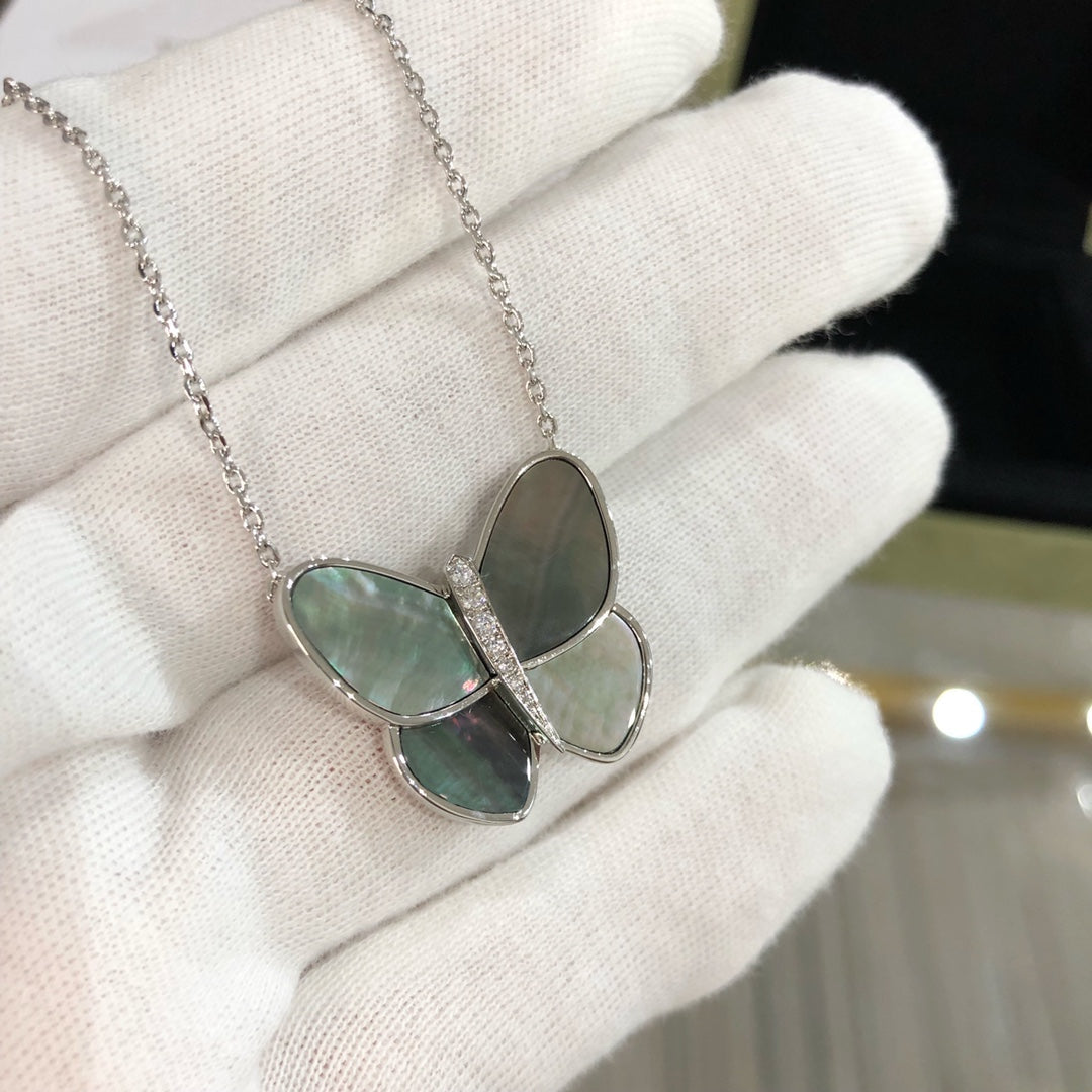 [⭐Luxery]LARGE BUTTERFLY SILVER PENDANT DIAMOND NECKLACE