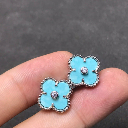 [⭐Luxery]CLOVER 1 DIAMOND BLUE SKY SILVER EARRINGS