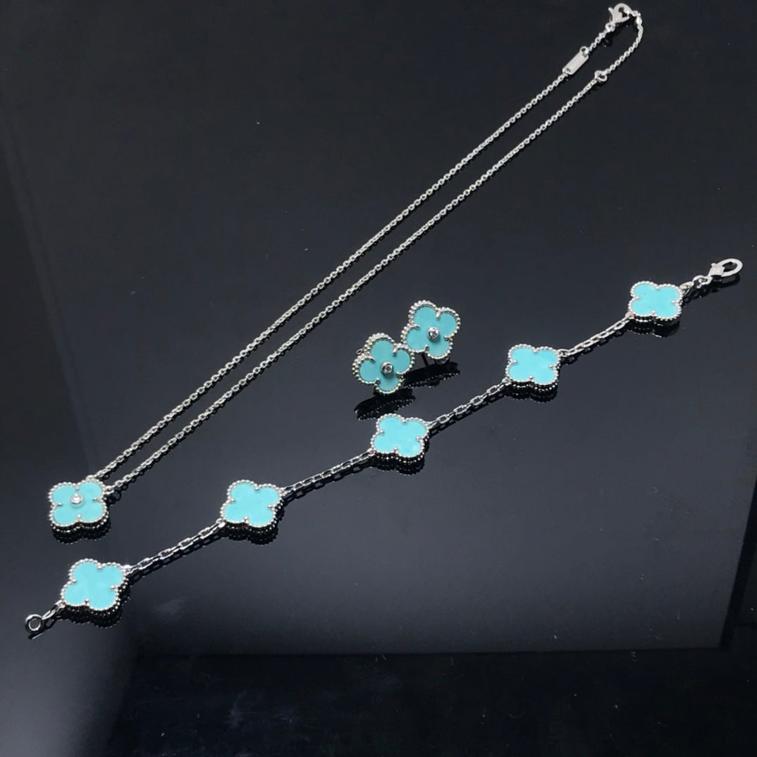 [⭐Luxery]CLOVER 1 DIAMOND BLUE SKY SILVER EARRINGS