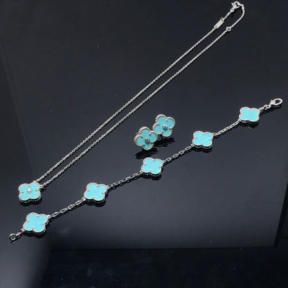[⭐Luxery]CLOVER 1 DIAMOND BLUE SKY SILVER EARRINGS