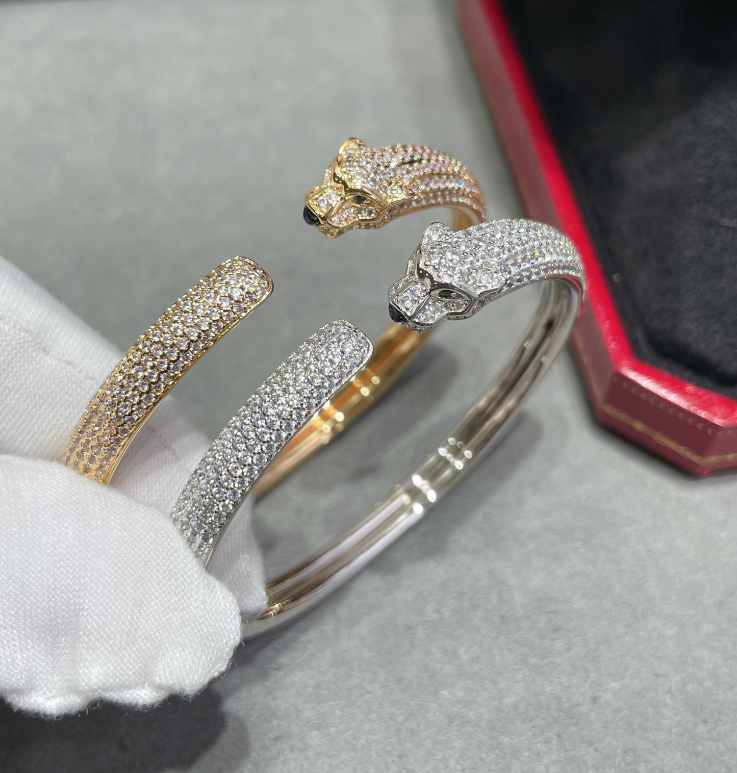 [⭐Luxery]PANTHERE FULL DIAMOND OPEN BRACELET
