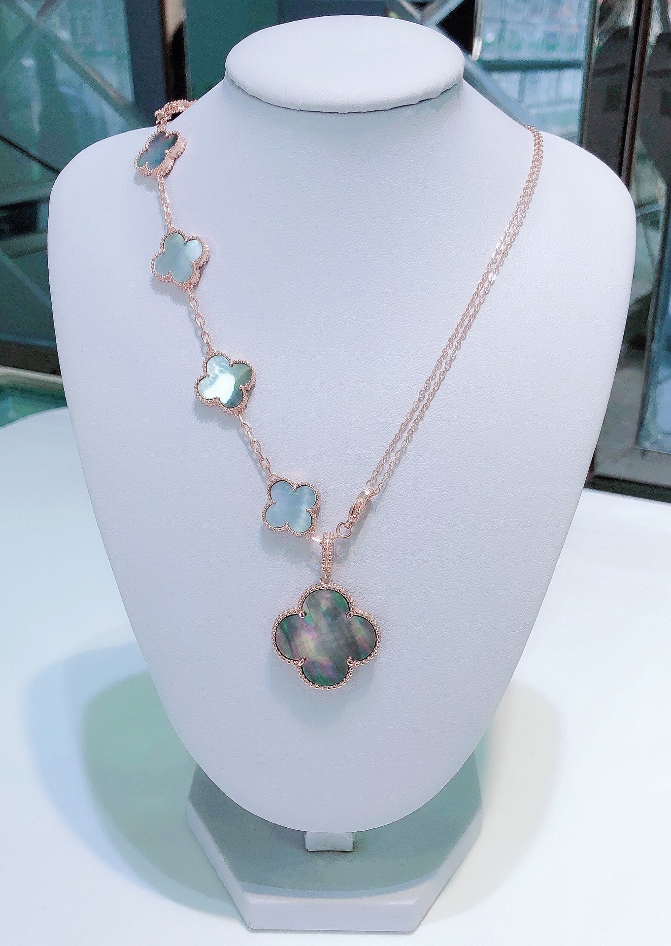 [⭐Luxery]COMBINED BRACELET 5 MOTIFS AND NECKLACE DARK MOP ROSE GOLD