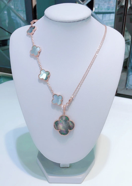 [⭐Luxery]COMBINED BRACELET 5 MOTIFS AND NECKLACE DARK MOP ROSE GOLD