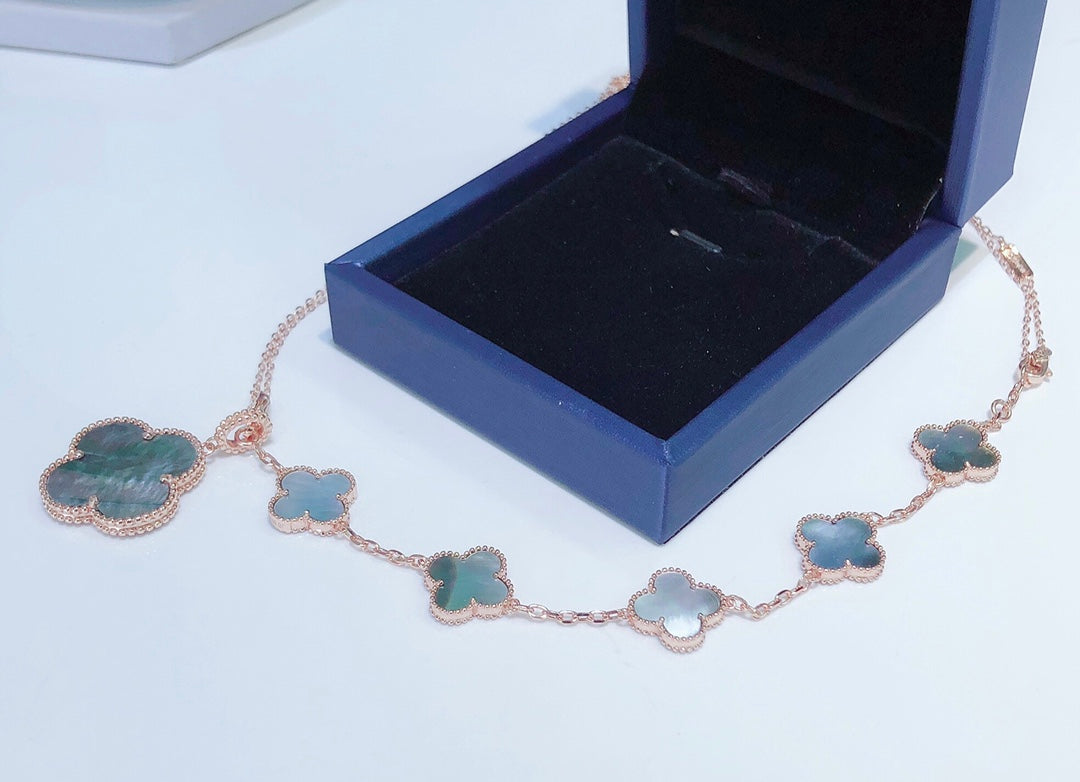 [⭐Luxery]COMBINED BRACELET 5 MOTIFS AND NECKLACE DARK MOP ROSE GOLD