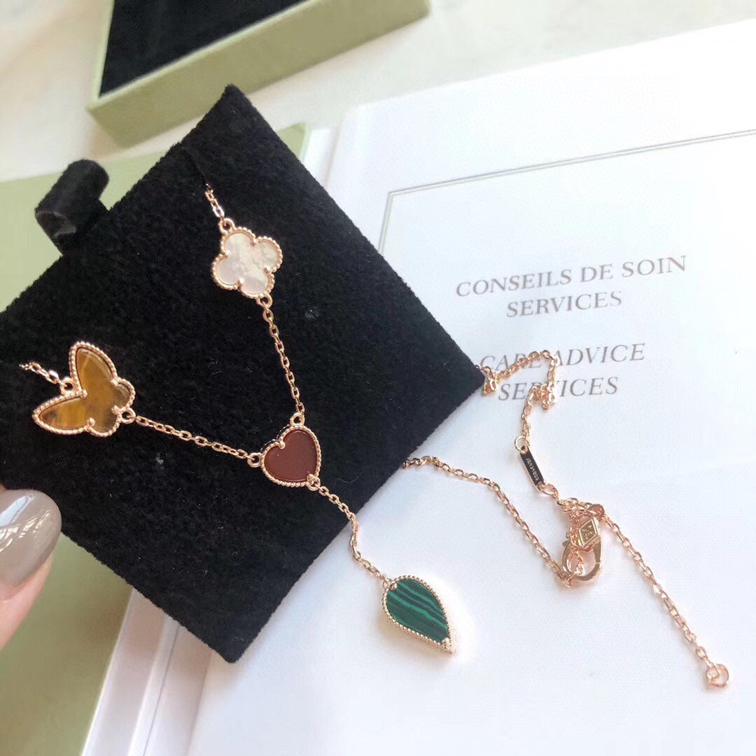[⭐Luxery]LUCKY SPRING 4 MOTIFS ROSE GOLD NECKLACE