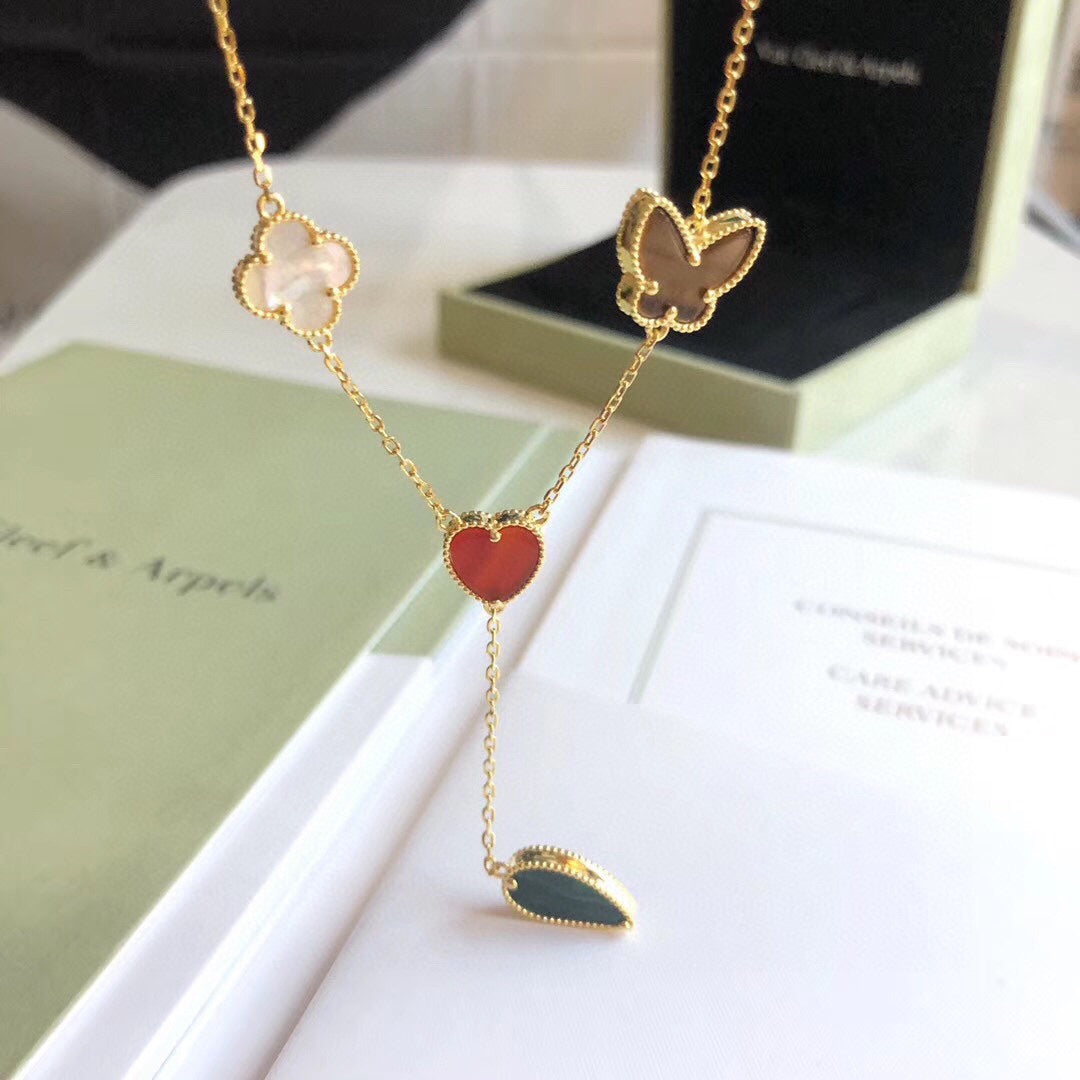 [⭐Luxery]LUCKY SPRING 4 MOTIFS ROSE GOLD NECKLACE