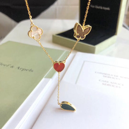 [⭐Luxery]LUCKY SPRING 4 MOTIFS ROSE GOLD NECKLACE