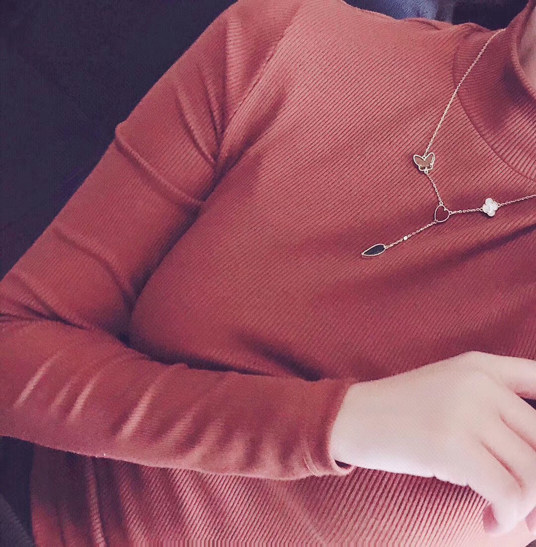 [⭐Luxery]LUCKY SPRING 4 MOTIFS ROSE GOLD NECKLACE