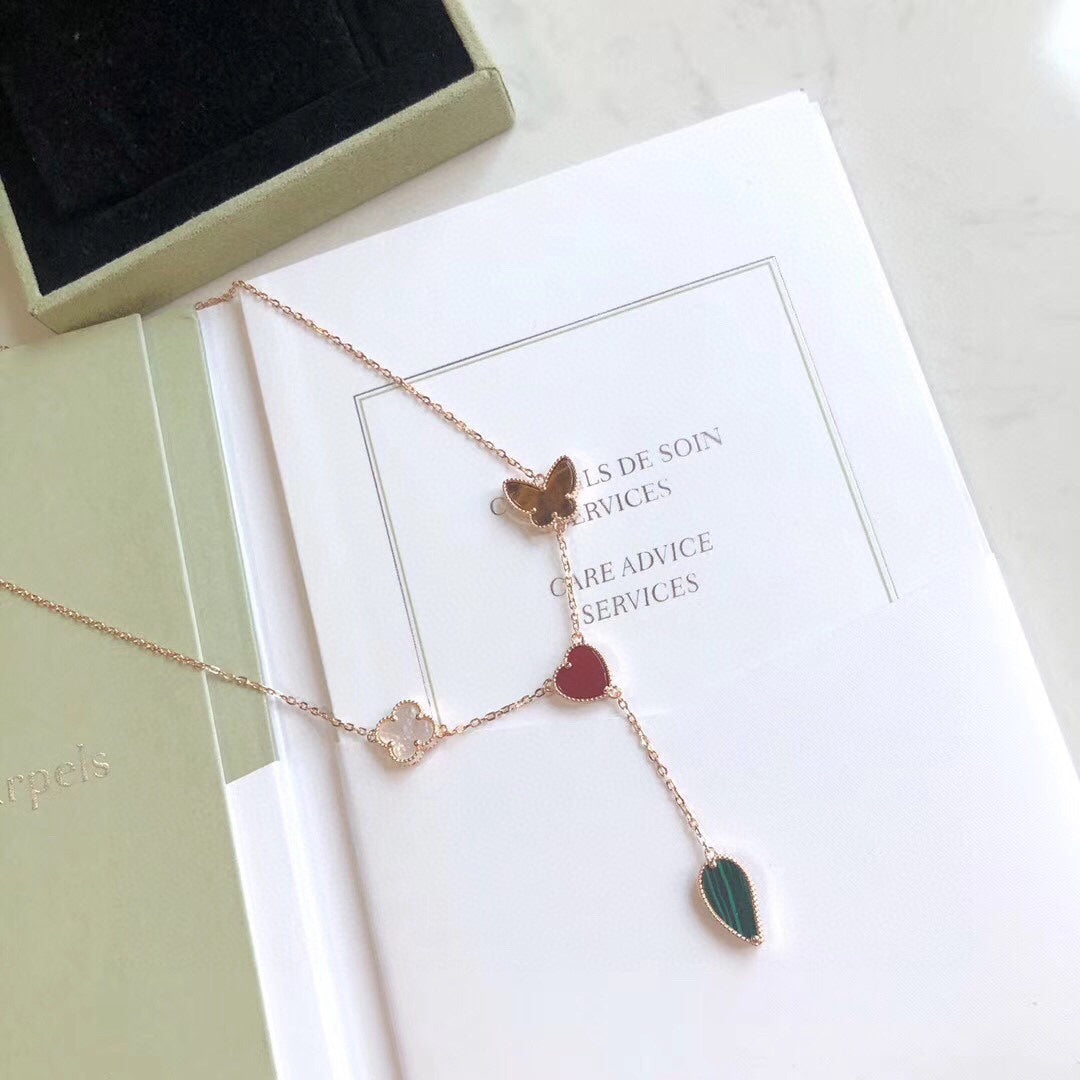 [⭐Luxery]LUCKY SPRING 4 MOTIFS ROSE GOLD NECKLACE