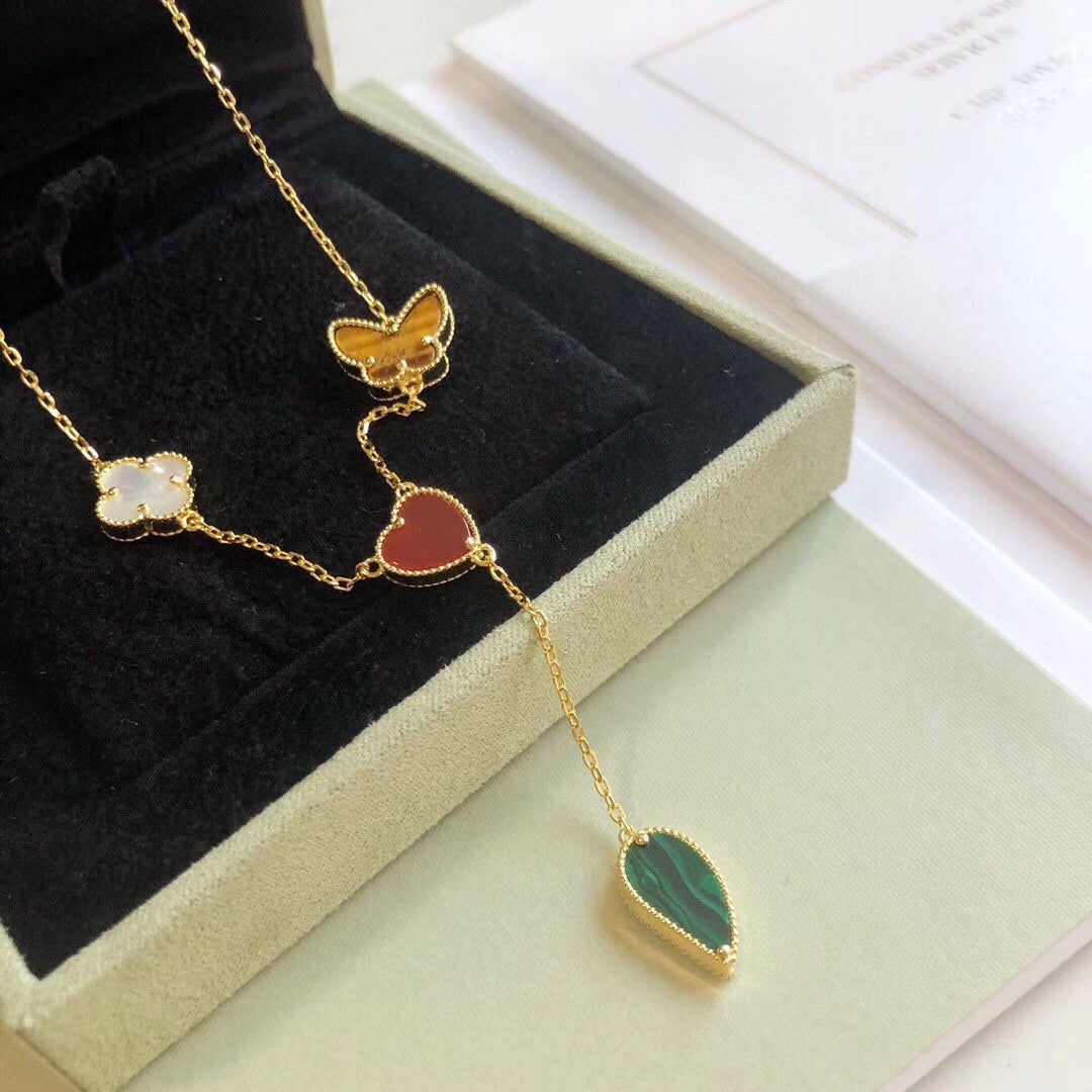 [⭐Luxery]LUCKY SPRING 4 MOTIFS ROSE GOLD NECKLACE