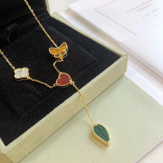 [⭐Luxery]LUCKY SPRING 4 MOTIFS ROSE GOLD NECKLACE