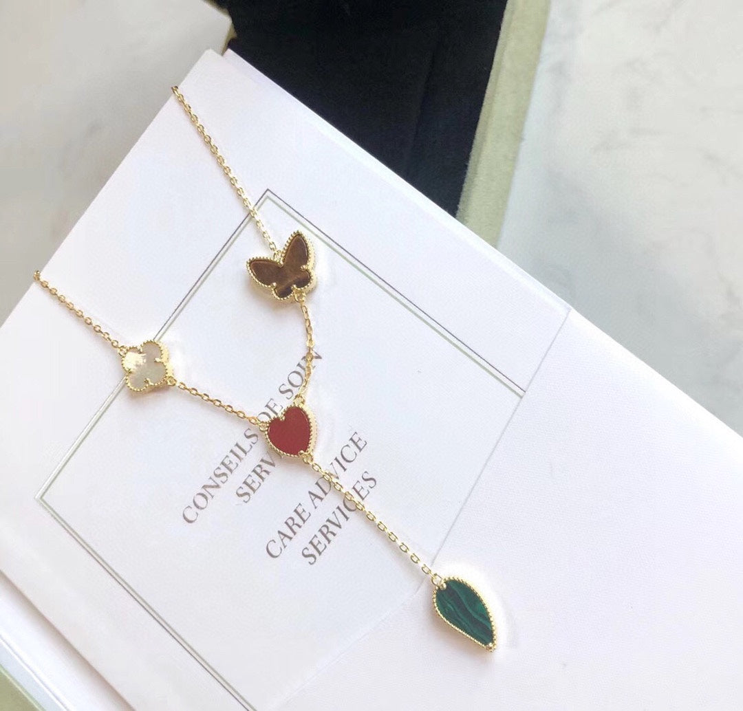 [⭐Luxery]LUCKY SPRING 4 MOTIFS ROSE GOLD NECKLACE