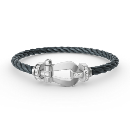 [⭐Luxery]FORCE LARGE HORSESHOE HALF DIAMOND BRACELET SILVER