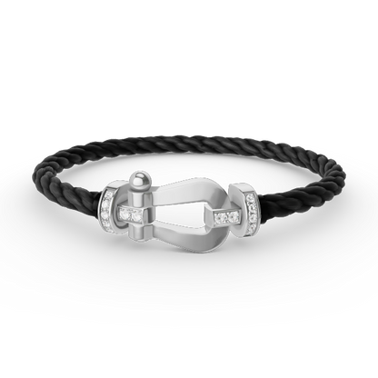 [⭐Luxery]FORCE LARGE HORSESHOE HALF DIAMOND BRACELET SILVER