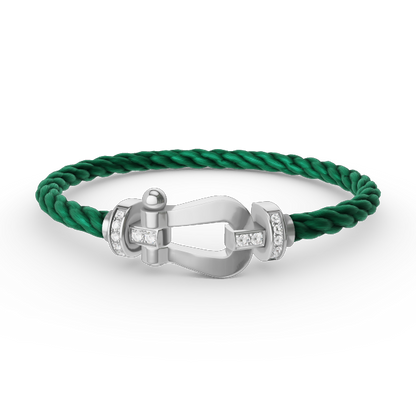 [⭐Luxery]FORCE LARGE HORSESHOE HALF DIAMOND BRACELET SILVER