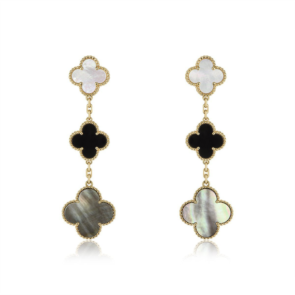 [⭐Luxery]CLOVER EARRINGS GOLD ONYX MOP 3 MOTIF