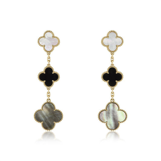 [⭐Luxery]CLOVER EARRINGS GOLD ONYX MOP 3 MOTIF