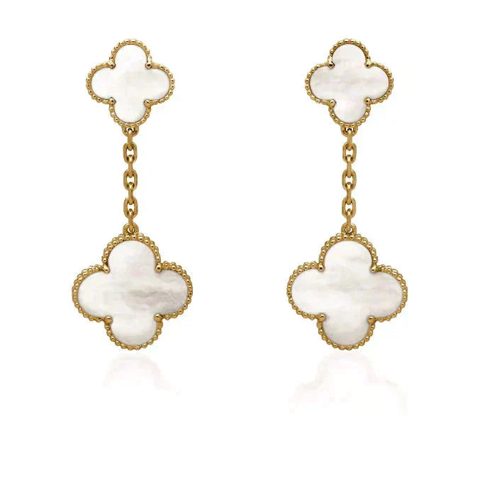 [⭐Luxery]CLOVER 2 MOTIF WHITE MOP EARRINGS