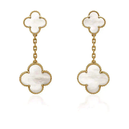 [⭐Luxery]CLOVER 2 MOTIF WHITE MOP EARRINGS