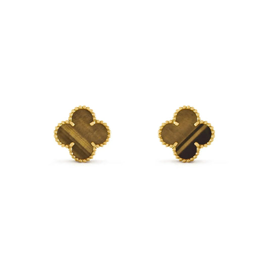 [⭐Luxery]CLOVER MEDIUM 1 MOTIFS TIGER EYE EARRINGS