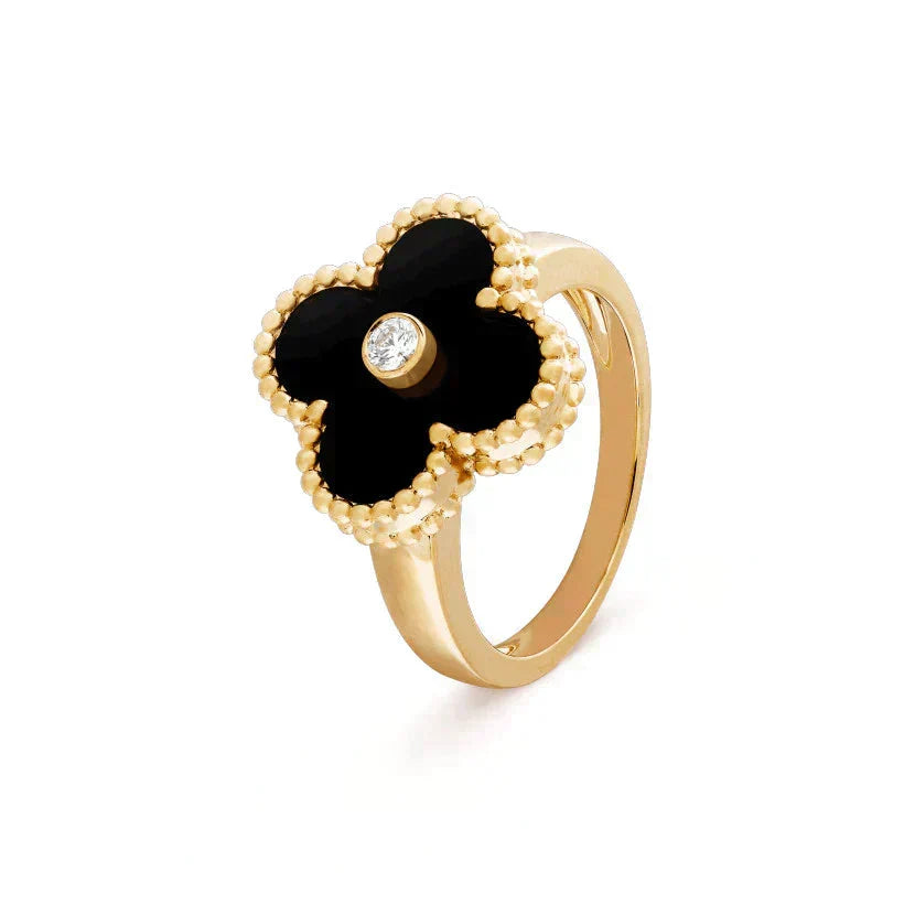 [⭐Luxery]CLOVER ONYX RING GOLD DIAMOND