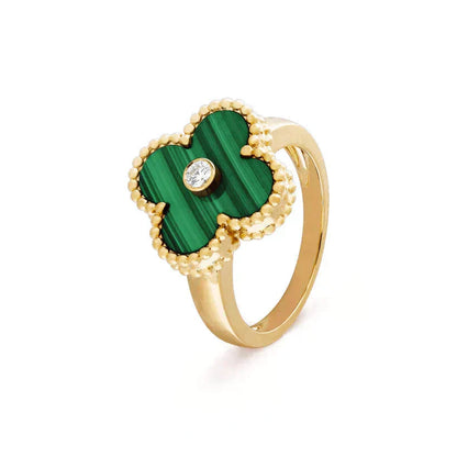 [⭐Luxery]CLOVER MALACHITE RING GOLD DIAMOND