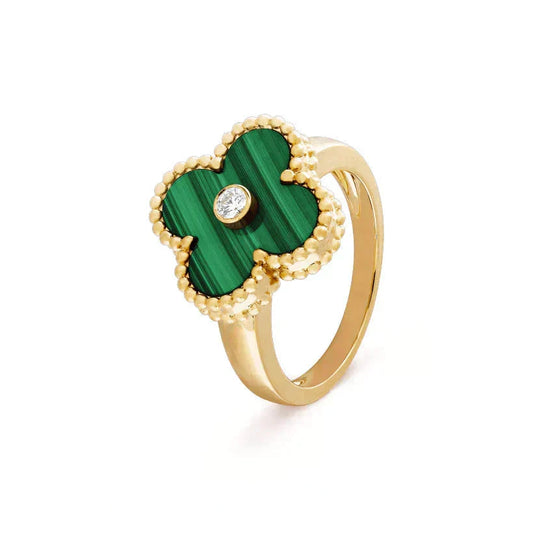 [⭐Luxery]CLOVER MALACHITE RING GOLD DIAMOND