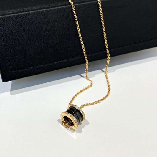 [⭐Luxery]ZERO 1 BLACK CERAMIC DIAMOND PINK GOLD NECKLACE