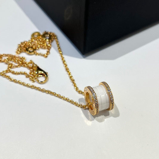 [⭐Luxery]ZERO 1 WHITE CERAMIC DIAMOND PINK GOLD NECKLACE